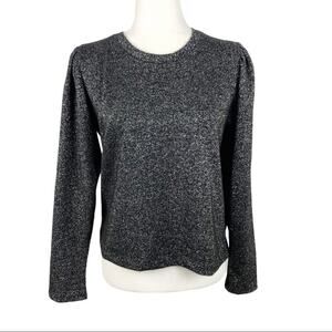 Zara Shimmer Metallic Black Blouse Ruched Shoulders Large Cocktail Office Party